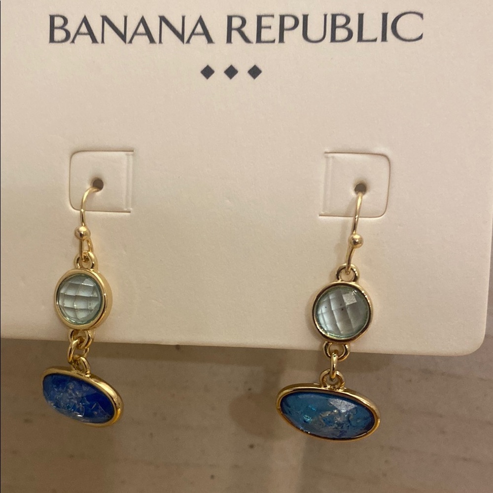Banana Republic Gold and 2 tone Blue faceted Dangle Earrings NWT. Retail 45